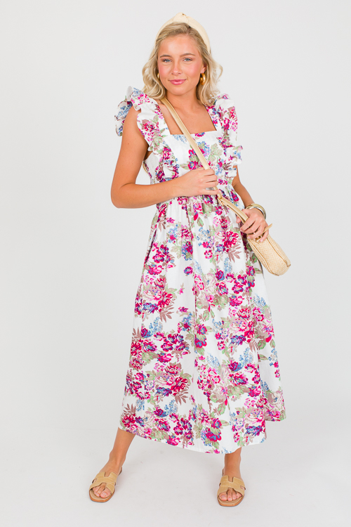 Floral Flutter Sleeve Midi, Multi