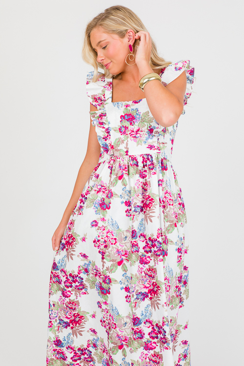 Floral Flutter Sleeve Midi, Multi