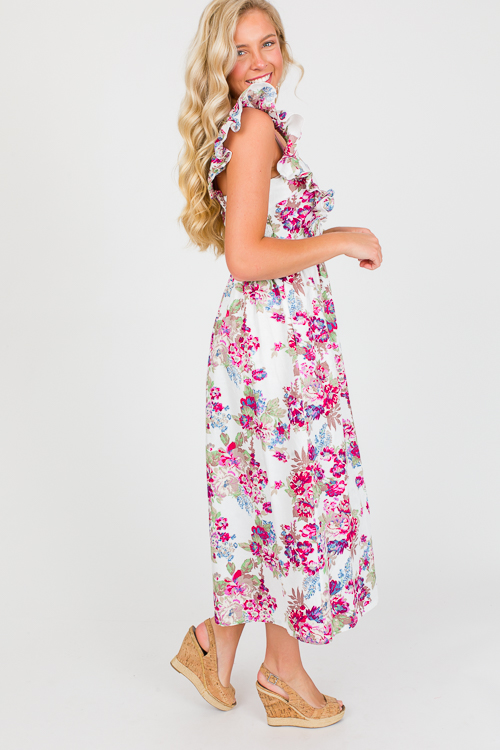 Floral Flutter Sleeve Midi, Multi