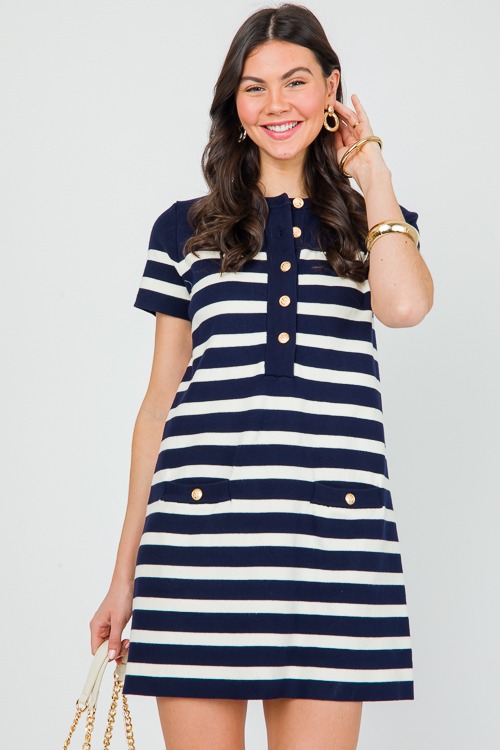 Chic In Stripes Dress, Navy - 0403-98p.jpg
