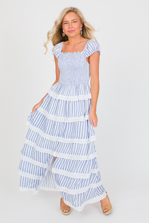 Eyelet Trimmed Stripe Maxi, Lt. Blue