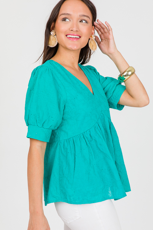 Embroidered Eyelet Top, Emerald - New Arrivals - The Blue Door Boutique