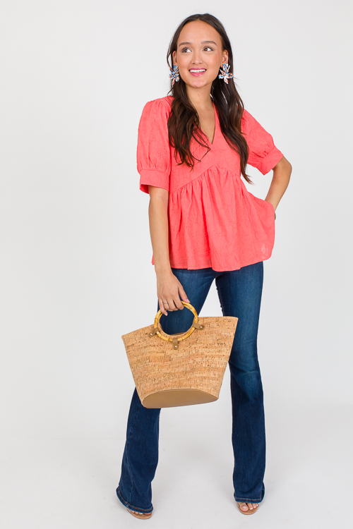 Embroidered Eyelet Top, Coral