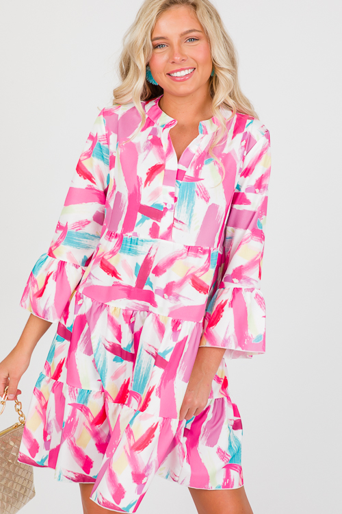 Belle Brush Stroke Dress, Pink New Arrivals The Blue Door Boutique