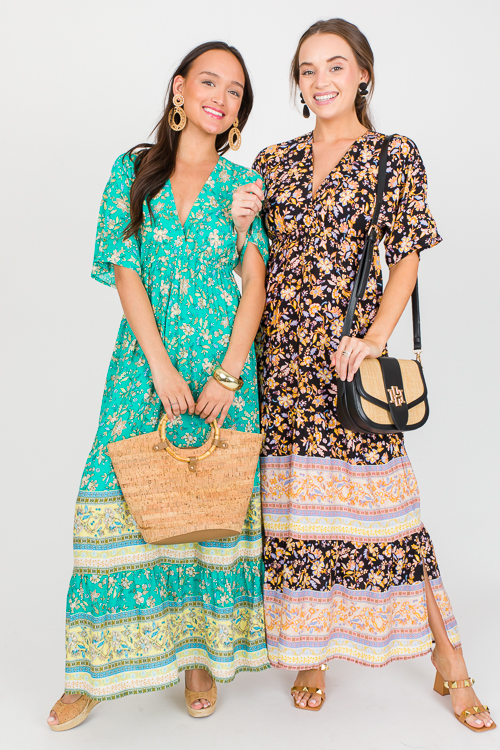 Floral Border Hem Maxi, Jade