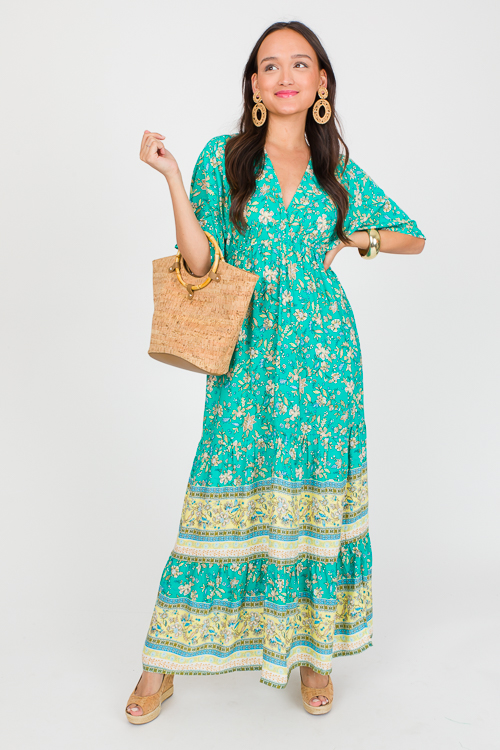 Floral Border Hem Maxi, Jade - New Arrivals - The Blue Door Boutique