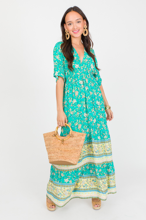 Floral Border Hem Maxi, Jade