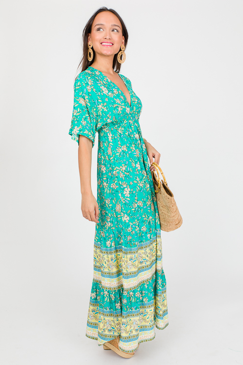 Floral Border Hem Maxi, Jade