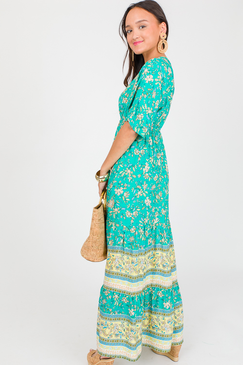 Floral Border Hem Maxi, Jade