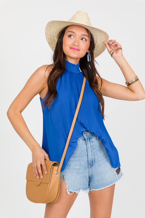 Pleated Halter Tank, Classic Blue