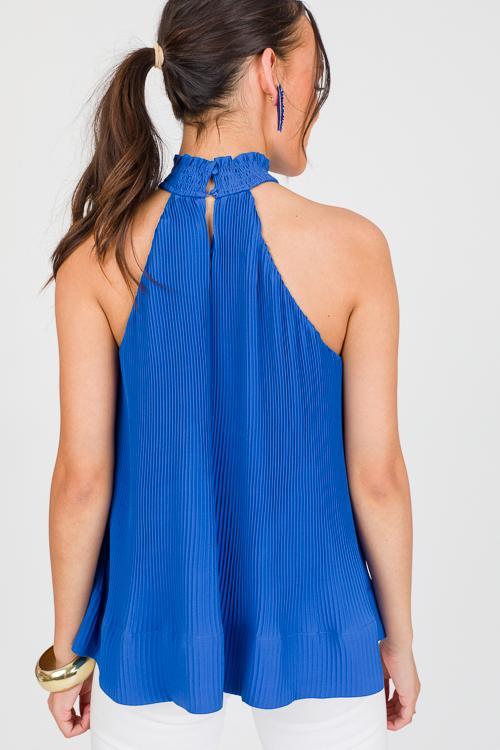 Pleated Halter Tank, Classic Blue