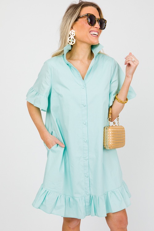 Ruffled Shirt Dress, Aqua Mint - 0405-133h.jpg