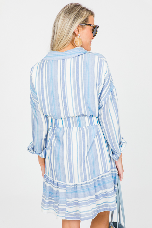 Belted Stripes Shirt Dress, Blue - SALE - The Blue Door Boutique