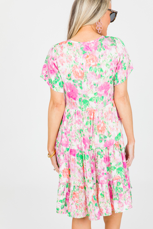 Tassel Tie Dress, Cream Pink Green
