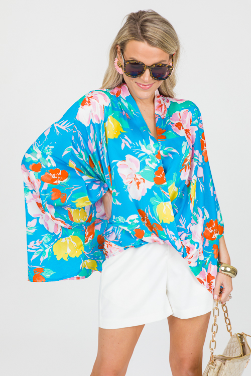 Floral Surplice Kimono Blouse