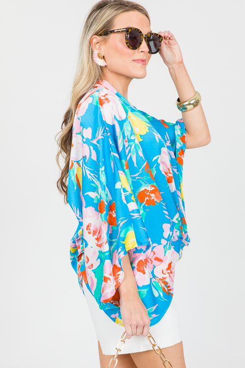 Floral Surplice Kimono Blouse