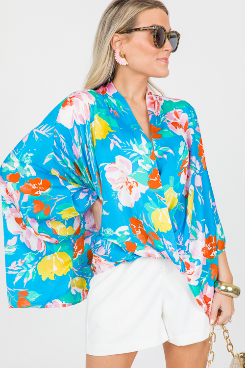 Floral Surplice Kimono Blouse