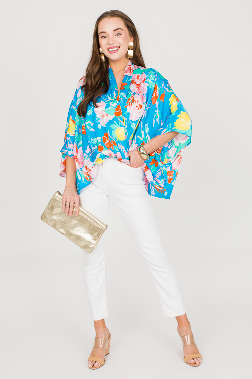 Floral Surplice Kimono Blouse