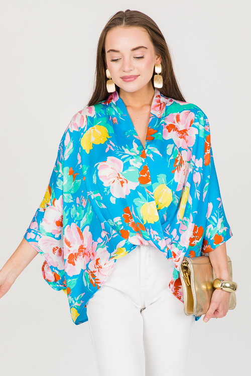 Floral Surplice Kimono Blouse