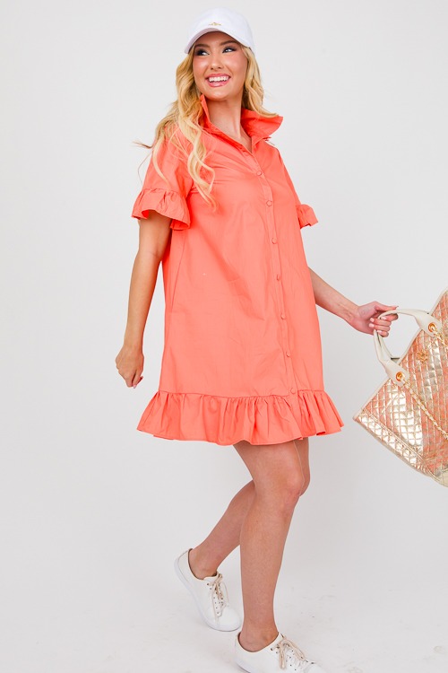 Ruffled Shirt Dress, Orange