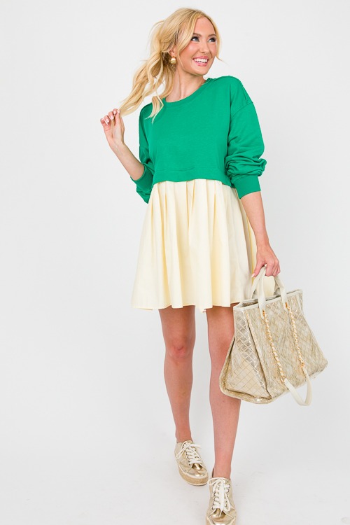 French Terry Contrast Dress, Green