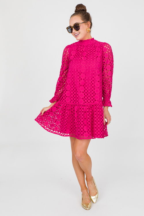 Eileen Eyelet Dress, Magenta - Dresses - The Blue Door Boutique