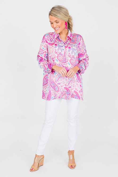 Paisley Button Down, Hot Pink