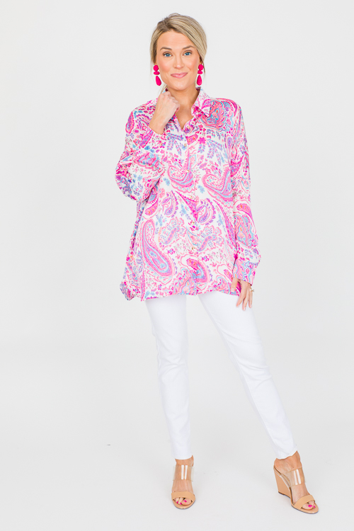 Paisley Button Down, Hot Pink