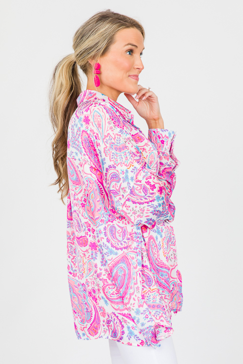 Paisley Button Down, Hot Pink