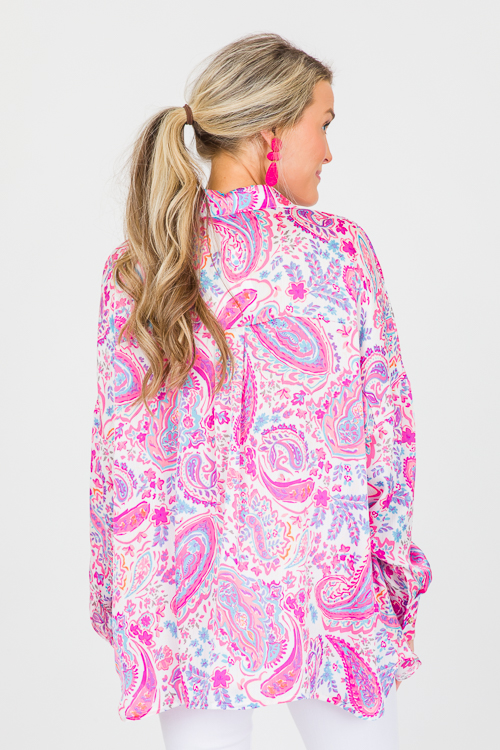 Paisley Button Down, Hot Pink