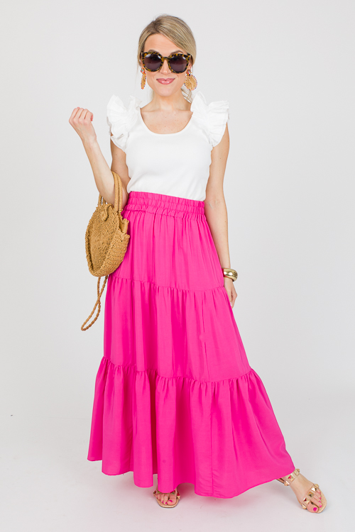 Tiered Maxi Skirt, Hot Pink