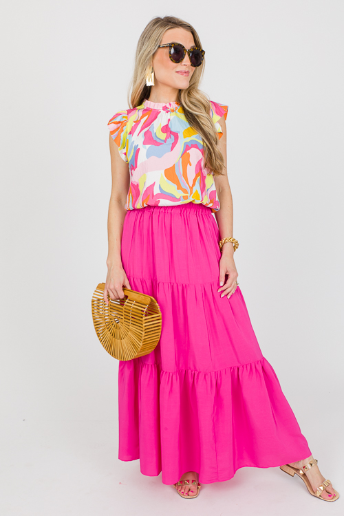 Tiered Maxi Skirt, Hot Pink