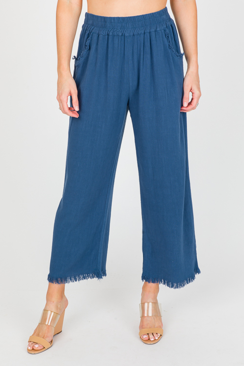 Cropped Linen Pant, Slate Blue