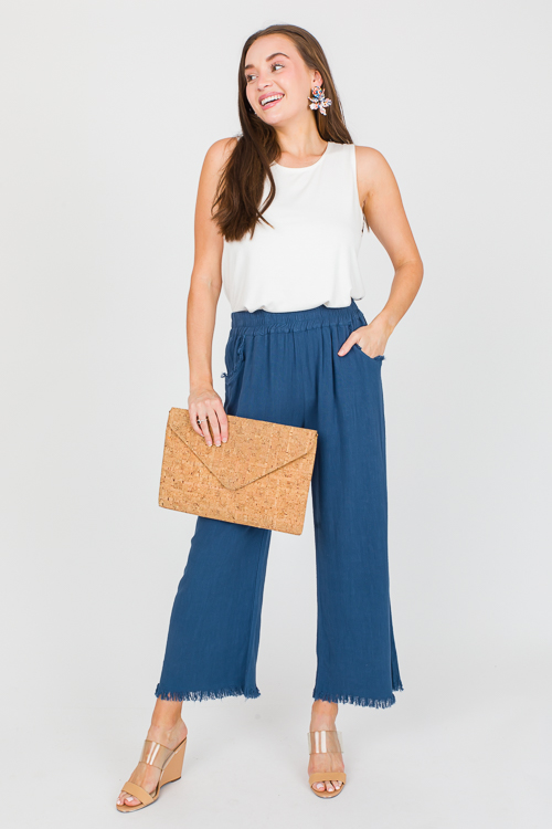 Cropped Linen Pant, Slate Blue