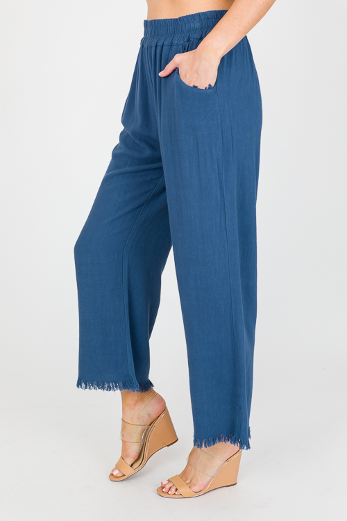 Cropped Linen Pant, Slate Blue