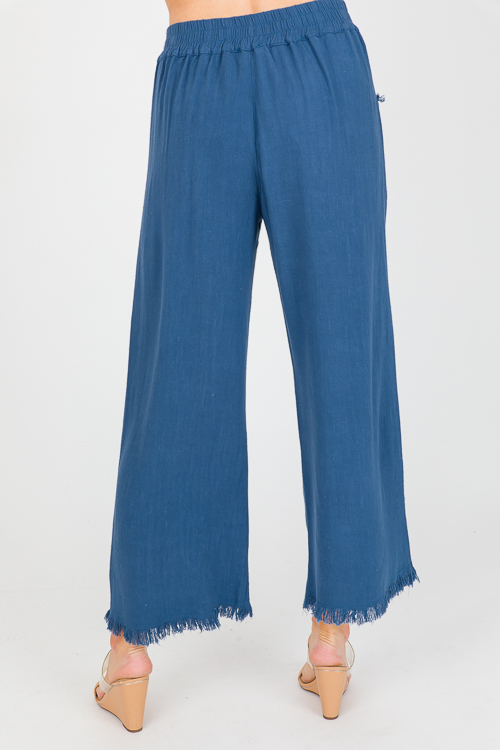 Cropped Linen Pant, Slate Blue