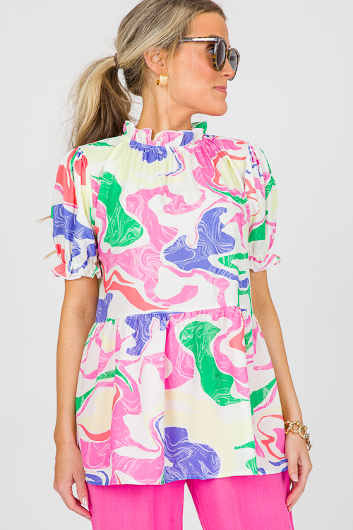 Abstract Babydoll Top, Multi