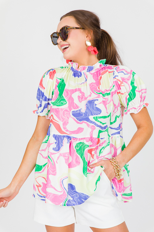 Abstract Babydoll Top, Multi