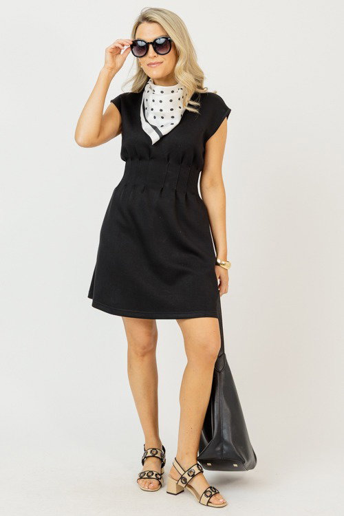 green emerald velvet dress Puff Sleeve Empire Waist Smocked Jacquard Knit Mini Dress with Pockets M (6/8) / Black