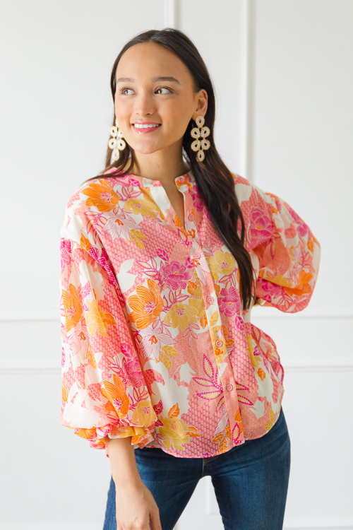 Floral Button Up Blouse, Magenta