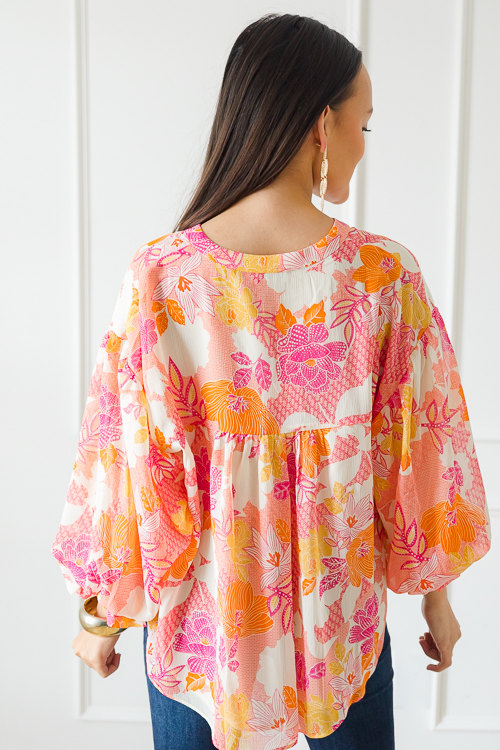 Floral Button Up Blouse, Magenta