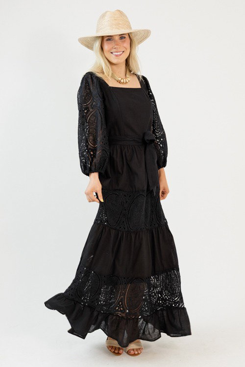 fitted lace wedding dress Totema Lace Halter Maxi Dress Black main image 1