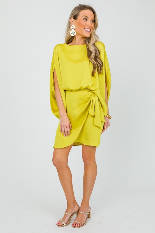 Satin Wrap Front Dress, Chartreuse - 0410-22.jpg