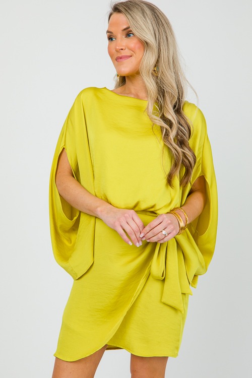 Satin Wrap Front Dress, Chartreuse - 0410-23.jpg