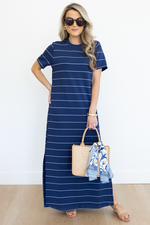 Striped Modal Maxi, Smoky Navy