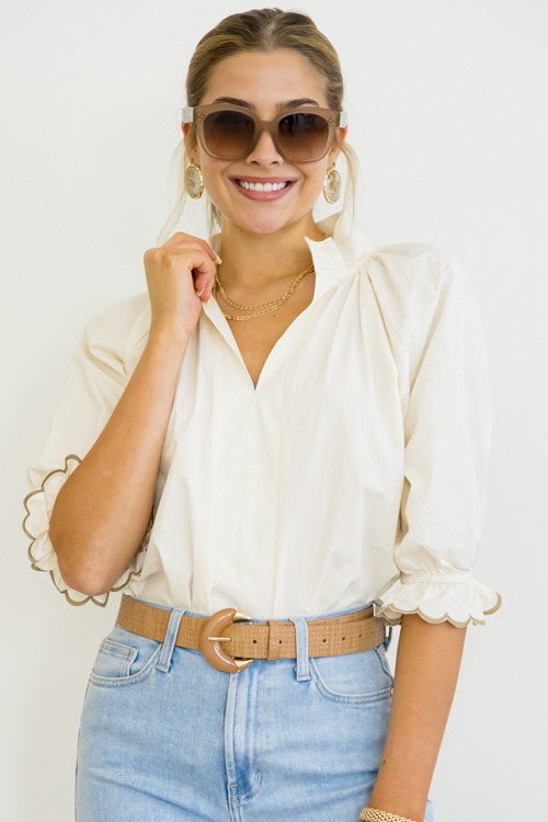 Margaret Scallop Top, Cream