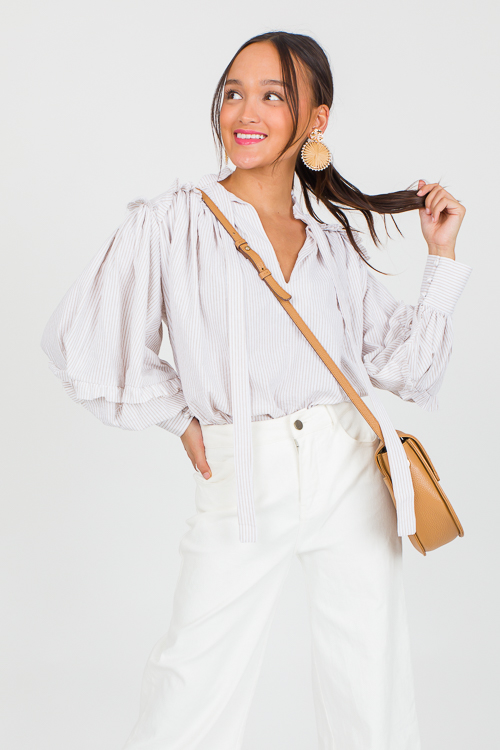 Seersucker Ruffle Top, Tan