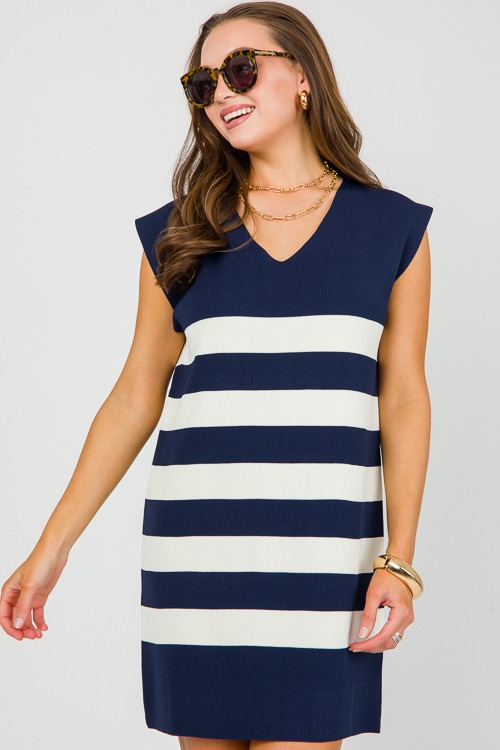 Eleanor Stripe Dress, Navy