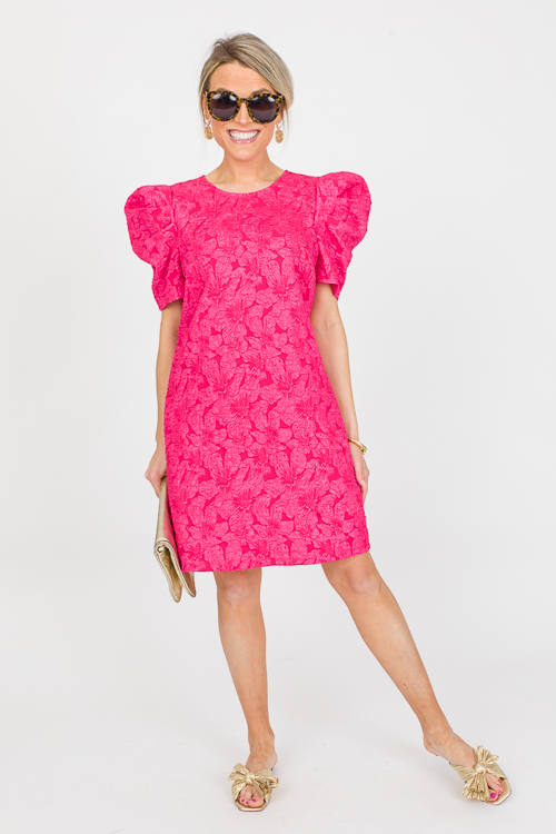 Brocade Texture Dress, Hot Pink