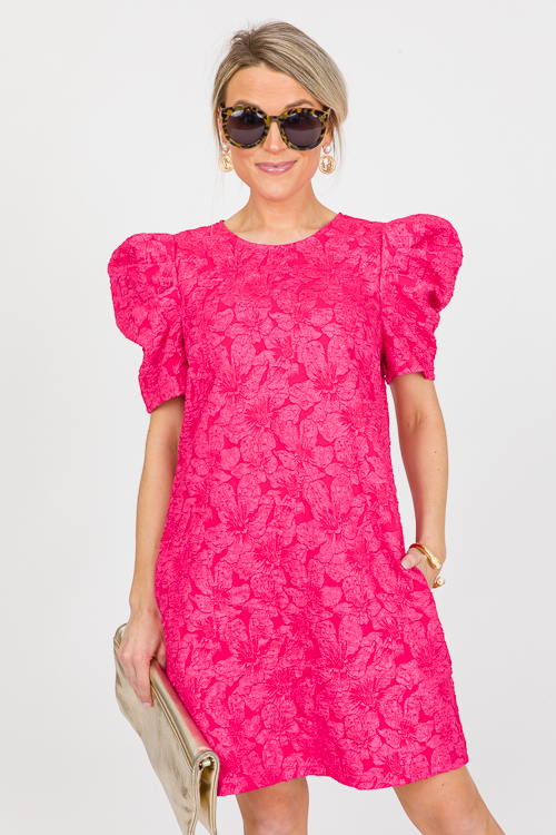 Brocade Texture Dress, Hot Pink